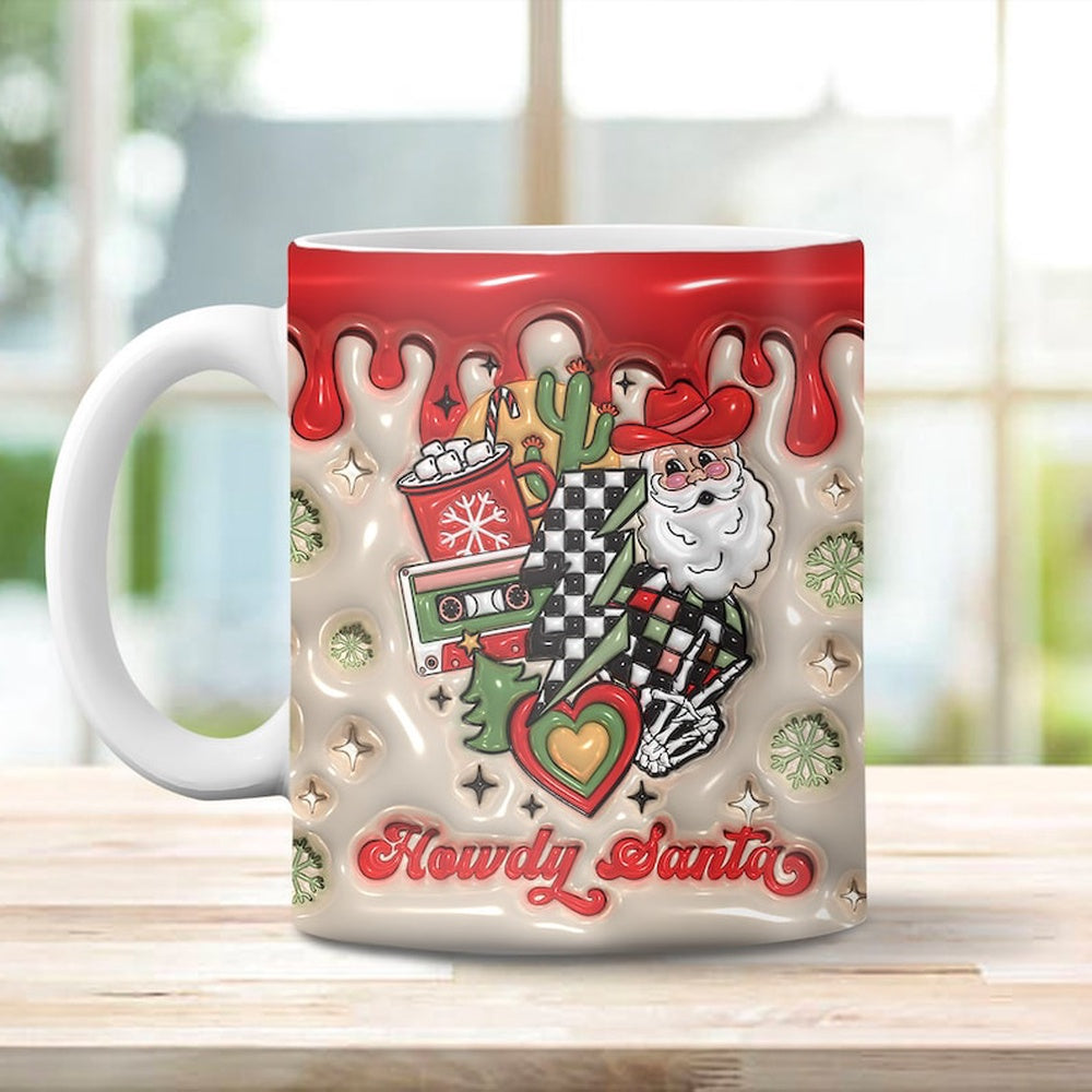 Christmas 3D Mug, 3D Howdy Santa Inflated Mug, 3D, Santa Mug, Gift For Christmas
