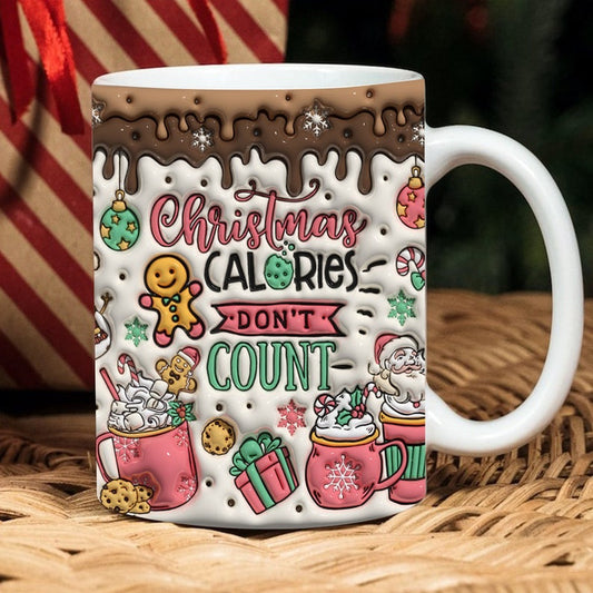 Christmas 3D Mug, 3D Inflated Christmas Calories Don'T Count Mug, 3D, Santa Mug, Gift For Christmas