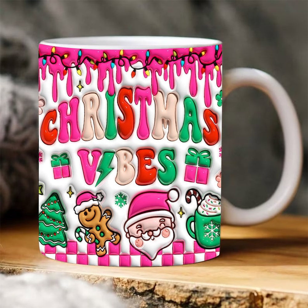 Christmas 3D Mug, 3D Inflated Christmas Vibes Mug, 3D, Santa Mug, Gift For Christmas