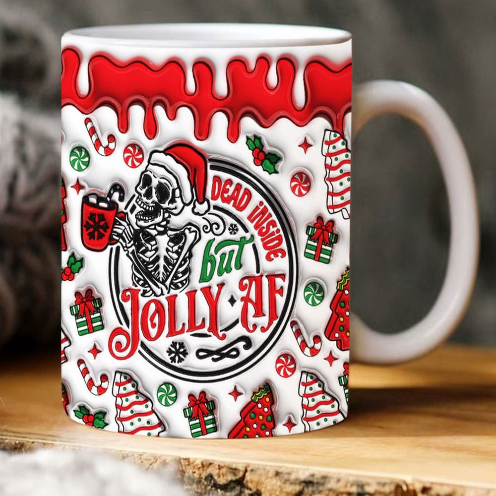 Christmas 3D Mug, 3D Inflated Dead Inside But Jolly Af Christmas Mug, 3D, Santa Mug, Gift For Christmas