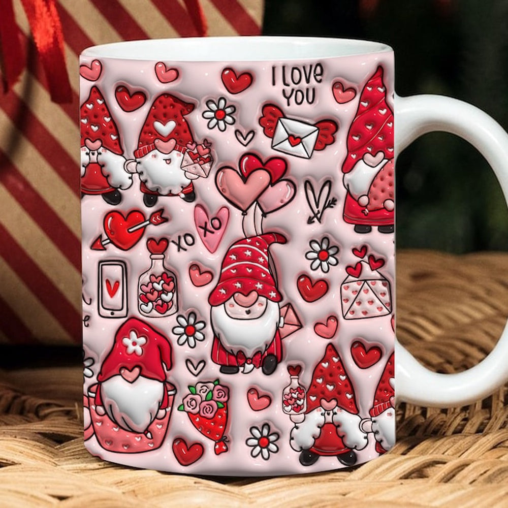 Christmas 3D Mug, 3D Inflated Gnomes Love Mug, 3D, Santa Mug, Gift For Christmas