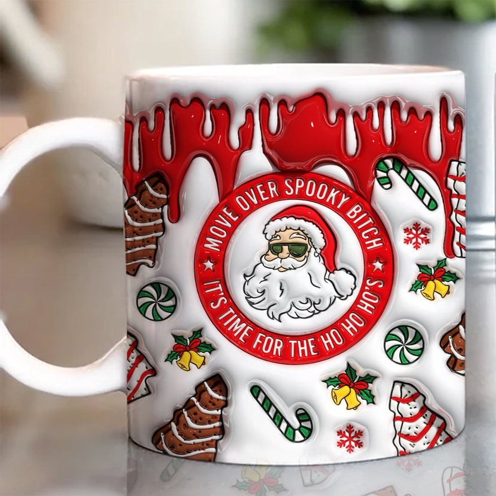 Christmas 3D Mug, 3D It'S Time For The Ho Ho Ho'S Inflated Mug, 3D, Santa Mug, Gift For Christmas
