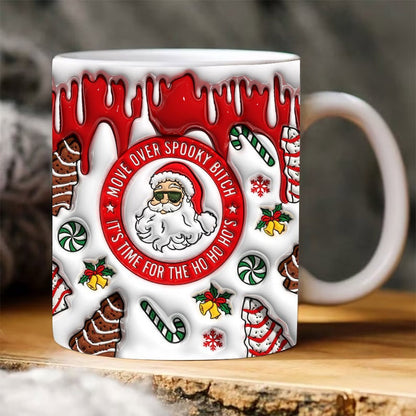 Christmas 3D Mug, 3D It'S Time For The Ho Ho Ho'S Inflated Mug, 3D, Santa Mug, Gift For Christmas