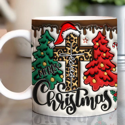 Christmas 3D Mug, 3D Jesus Merry Christmas Inflated Mug, 3D, Santa Mug, Gift For Christmas