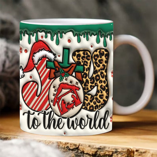 Christmas 3D Mug, 3D Jot To The World Inflated Mug, 3D, Santa Mug, Gift For Christmas