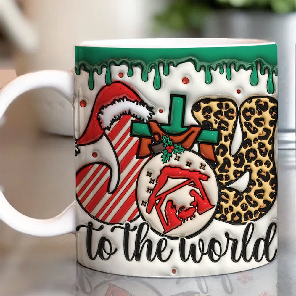 Christmas 3D Mug, 3D Jot To The World Inflated Mug, 3D, Santa Mug, Gift For Christmas