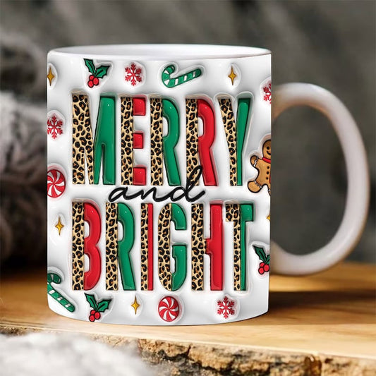 Christmas 3D Mug, 3D Merry And Bright Inflated Mug, 3D, Santa Mug, Gift For Christmas