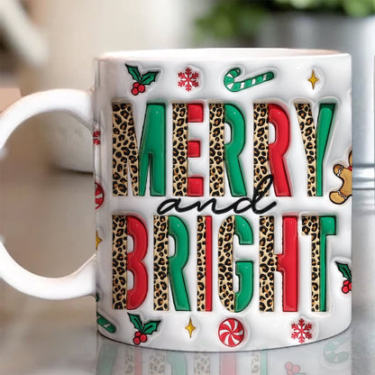 Christmas 3D Mug, 3D Merry And Bright Inflated Mug, 3D, Santa Mug, Gift For Christmas