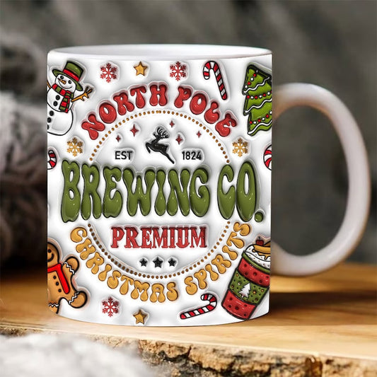 Christmas 3D Mug, 3D Northpole Brewing Co Christmas Spirits Inflated Mug, 3D, Santa Mug, Gift For Christmas