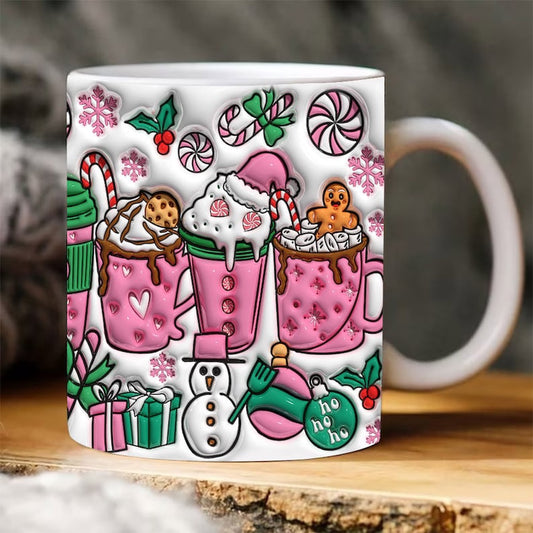 Christmas 3D Mug, 3D Pink Christmas Coffee Inflated Mug, 3D, Santa Mug, Gift For Christmas