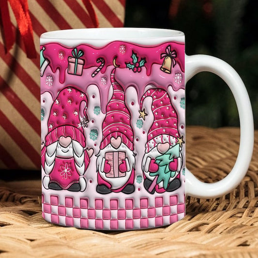 Christmas 3D Mug, 3D Pink Christmas Gnome Inflated Mug, 3D, Santa Mug, Gift For Christmas
