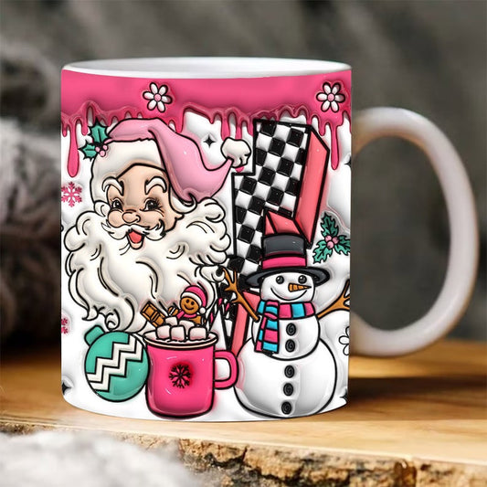Christmas 3D Mug, 3D Pink Christmas Inflated Mug, 3D, Santa Mug, Gift For Christmas
