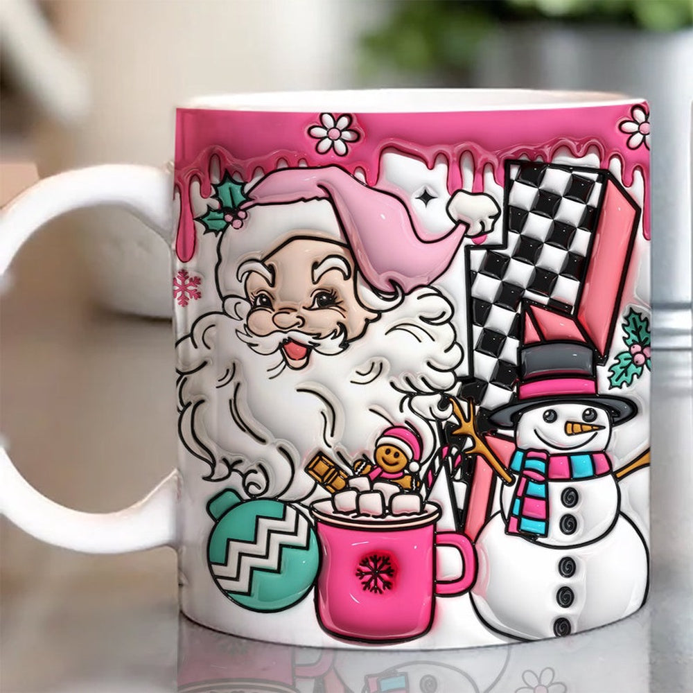 Christmas 3D Mug, 3D Pink Christmas Inflated Mug, 3D, Santa Mug, Gift For Christmas