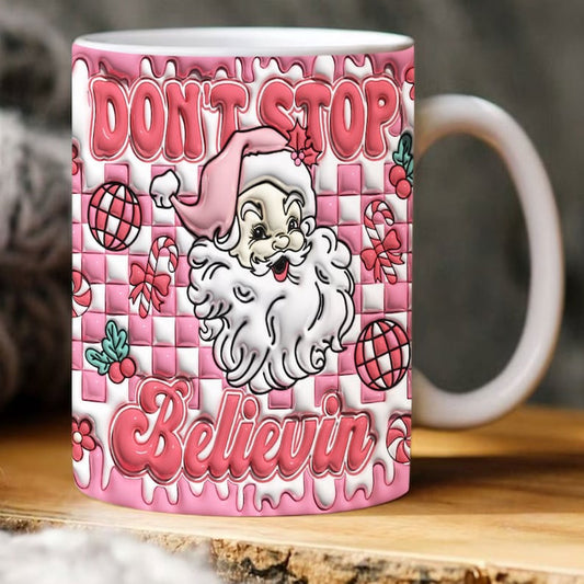 Christmas 3D Mug, 3D Pink Christmas Santa Inflated Mug, 3D, Santa Mug, Gift For Christmas