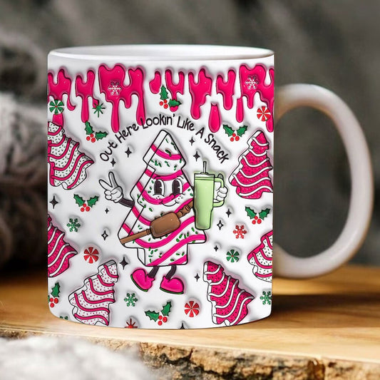 Christmas 3D Mug, 3D Pink Christmas Tree Cake Inflated Mug, 3D, Santa Mug, Gift For Christmas