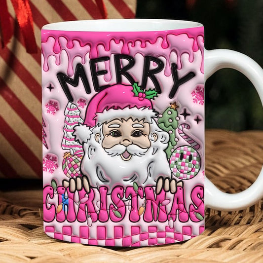Christmas 3D Mug, 3D Pink Christmas Vibes Inflated Mug, 3D, Santa Mug, Gift For Christmas