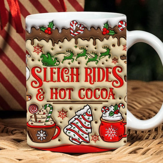 Christmas 3D Mug, 3D Sleigh Rides And Hot Cocoa Inflated Mug, 3D, Santa Mug, Gift For Christmas