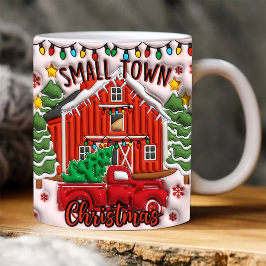 Christmas 3D Mug, 3D Small Town Christmas Inflated Mug, 3D, Santa Mug, Gift For Christmas