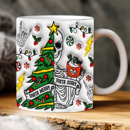 Christmas 3D Mug, 3D Sorta Merry Sorta Scary Christmas Inflated Mug, 3D, Santa Mug, Gift For Christmas