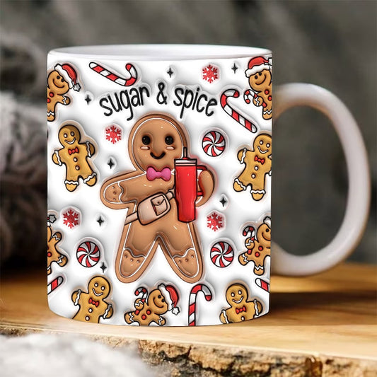 Christmas 3D Mug, 3D Sugar And Spice Gingerbread Inflated Mug, 3D, Santa Mug, Gift For Christmas