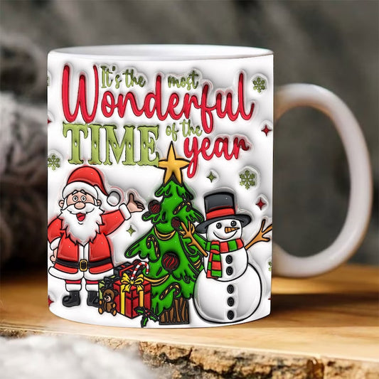 Christmas 3D Mug, 3D The Most Wonderful Time Xmas Inflated Mug, 3D, Santa Mug, Gift For Christmas