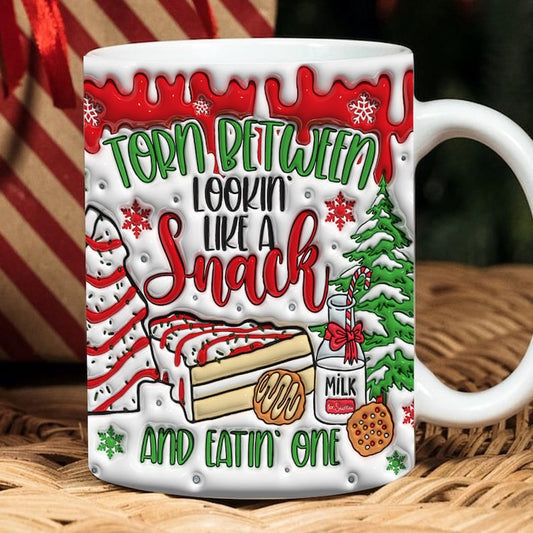 Christmas 3D Mug, 3D Torn Between Lookin' Like A Snack And Eatin' Inflated Mug, 3D, Santa Mug, Gift For Christmas