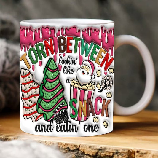 Christmas 3D Mug, 3D Torn Between Lookin' Like A Snack And Eatin' Inflated Mug, Funny Christmas Mug, 3D, Santa Mug, Gift For Christmas