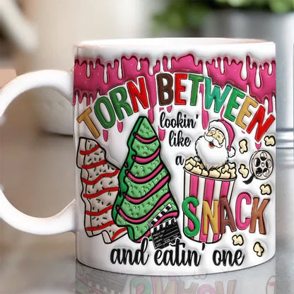 Christmas 3D Mug, 3D Torn Between Lookin' Like A Snack And Eatin' Inflated Mug, Funny Christmas Mug, 3D, Santa Mug, Gift For Christmas
