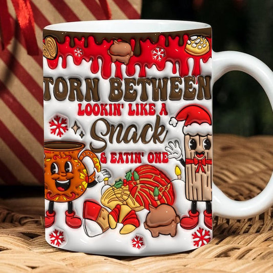 Christmas 3D Mug, 3D Torn Between Looking Like A Snack And Eatin One Mexican Christmas Inflated Mug, 3D, Santa Mug, Gift For Christmas