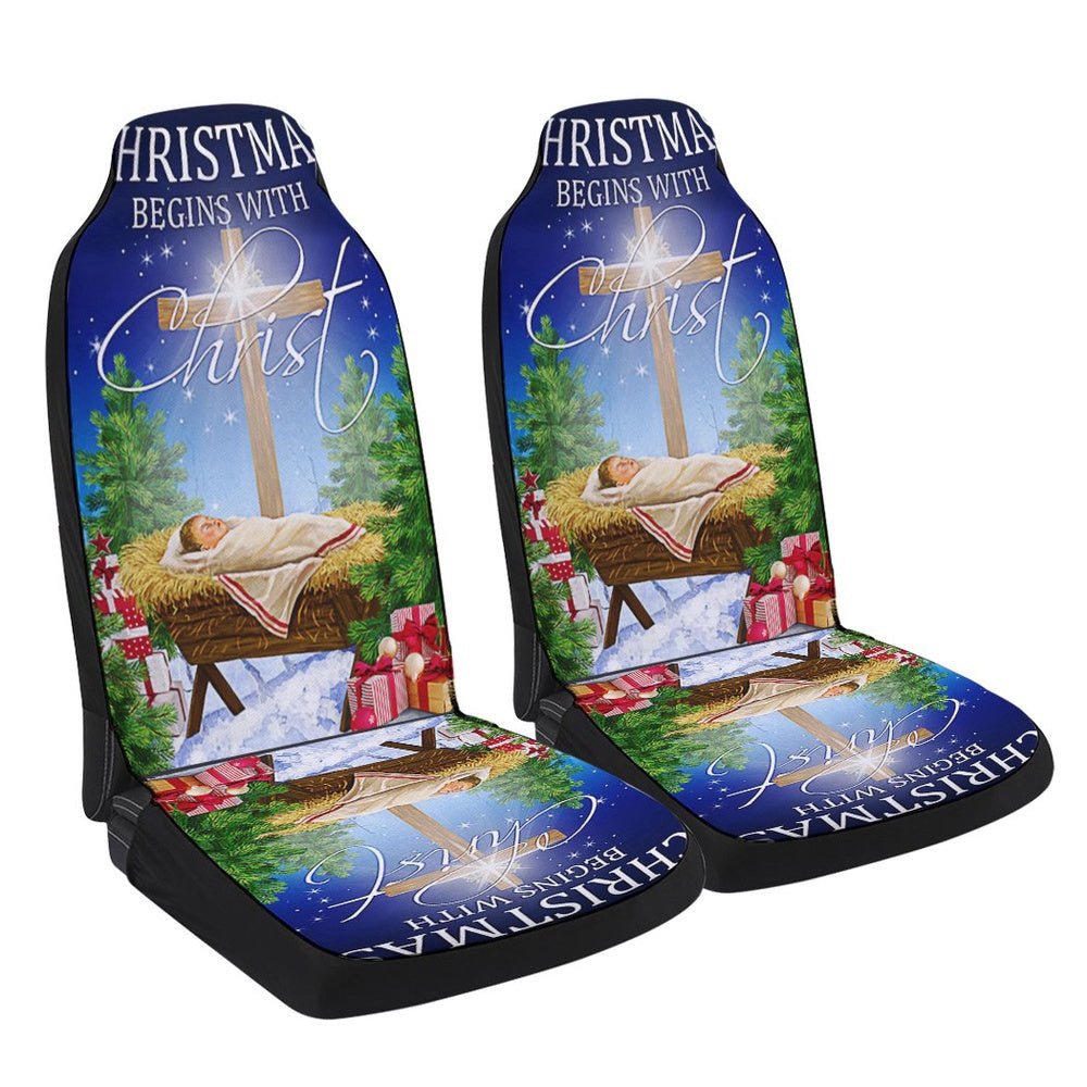 Christmas Begins With ChristJesus Is Born Baby Jesus In A Manger Cars Seat Cover, Christmas Car Seat Covers, Car Decor Gift
