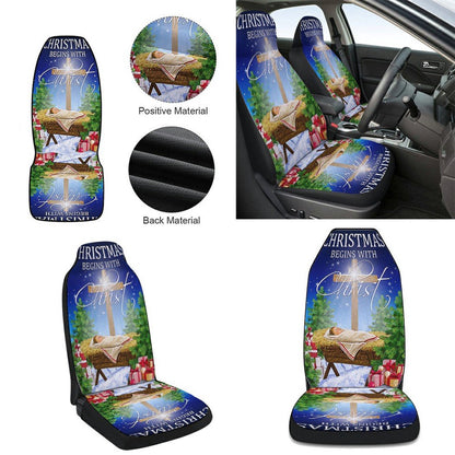 Christmas Begins With ChristJesus Is Born Baby Jesus In A Manger Cars Seat Cover, Christmas Car Seat Covers, Car Decor Gift