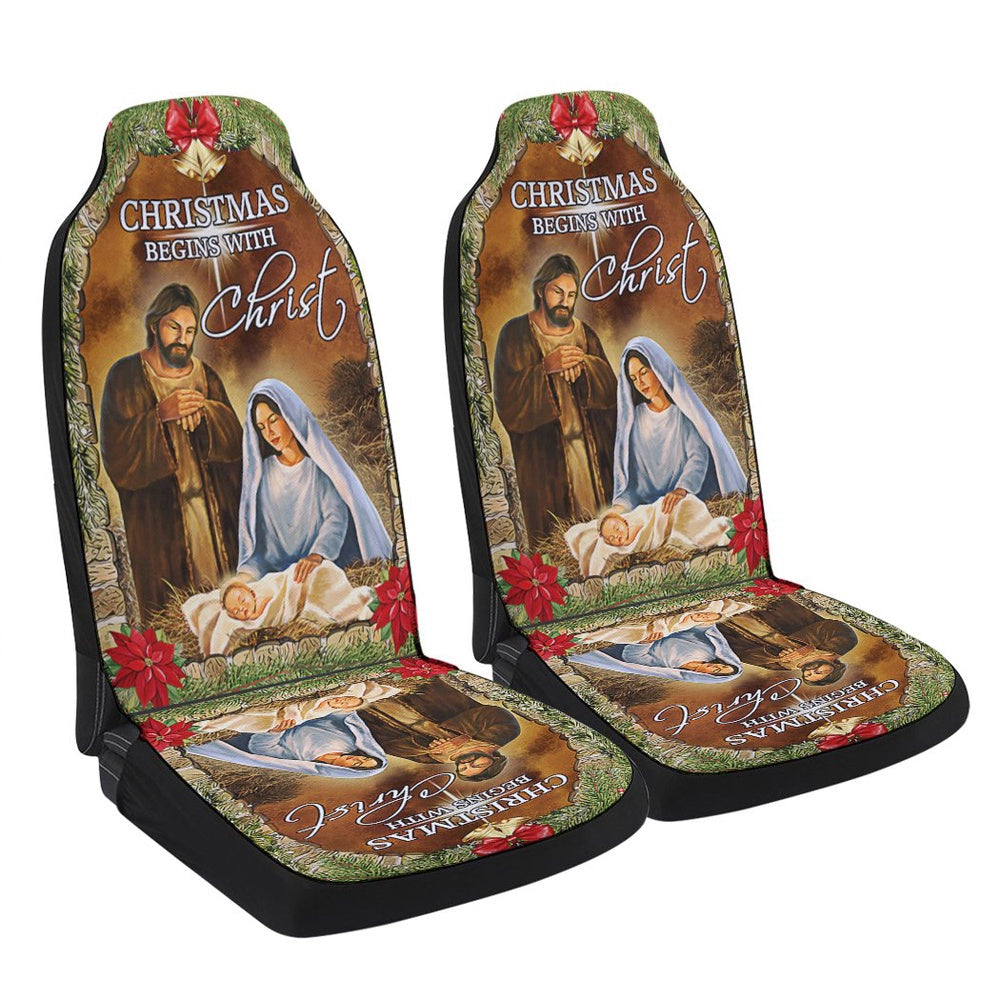Christmas Begins With ChristNativity Of Jesus Cars Seat Cover, Christmas Car Seat Covers, Car Decor Gift
