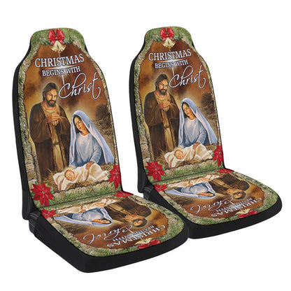 Christmas Begins With ChristNativity Of Jesus Cars Seat Cover, Christmas Car Seat Covers, Car Decor Gift