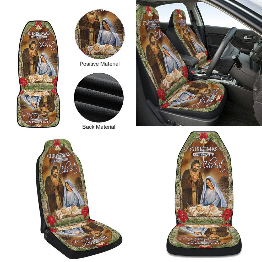 Christmas Begins With ChristNativity Of Jesus Cars Seat Cover, Christmas Car Seat Covers, Car Decor Gift
