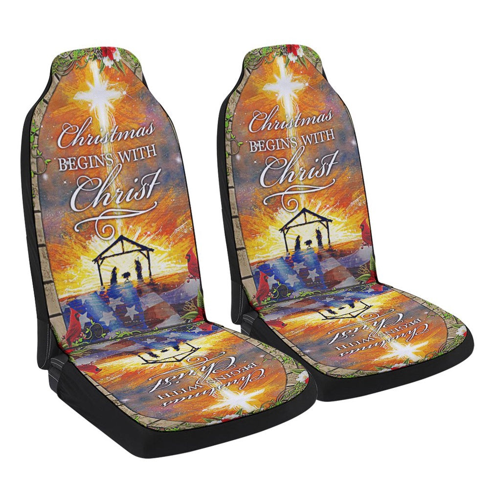 Christmas Begins With Christ Cars Seat Cover, Christmas Car Seat Covers, Car Decor Gift