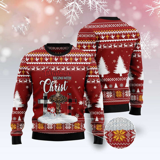 Christmas Begins With Christ Ugly Christmas Sweater, Funny Xmas Sweater, Sweater Xmas