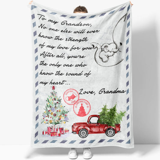 Christmas Blanket Gift For Grandson, Personalized Gifts For Grandson, Letter To Blanket, Christmas Blanket