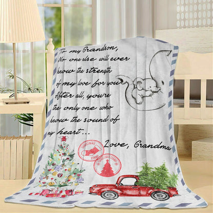 Christmas Blanket Gift For Grandson, Personalized Gifts For Grandson, Letter To Blanket, Christmas Blanket