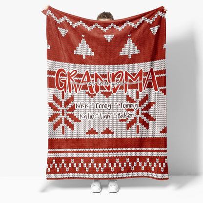 Christmas Blanket Gift Ideas For Grandma Nana Mimi Personalize Name Grandkids Grandchildren We Love You Pattern Red Blanket, Christmas Blanket