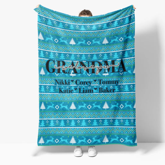 Christmas Blanket Gift Ideas For Grandma Personalize Name Grandchildren Grandkids Grandma Nana Mimi We Love You Blanket, Christmas Blanket