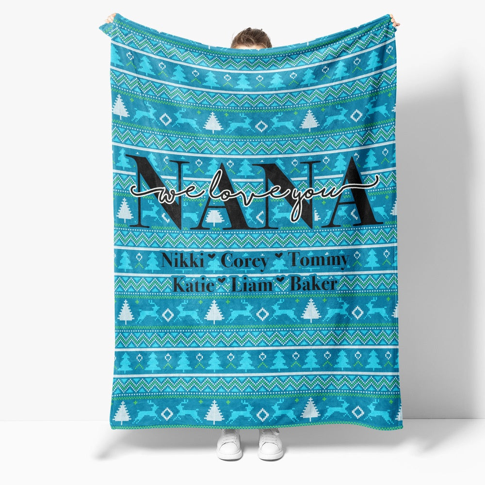 Christmas Blanket Gift Ideas For Grandma Personalize Name Grandkids Grandchildren Nana We Love You Blanket, Christmas Blanket