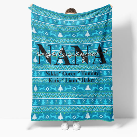 Christmas Blanket Gift Ideas For Grandma Personalize Name Grandkids Grandchildren Nana We Love You Blanket, Christmas Blanket