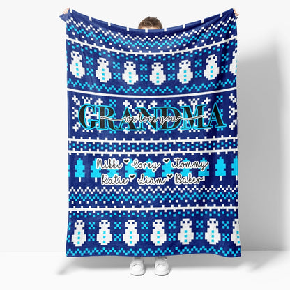 Christmas Blanket Gift Ideas For Grandma Personalize Name Grandkids Grandchildren We Love You Blanket, Christmas Blanket