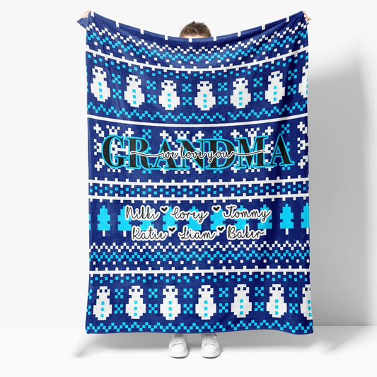 Christmas Blanket Gift Ideas For Grandma Personalize Name Grandkids Grandchildren We Love You Blanket, Christmas Blanket