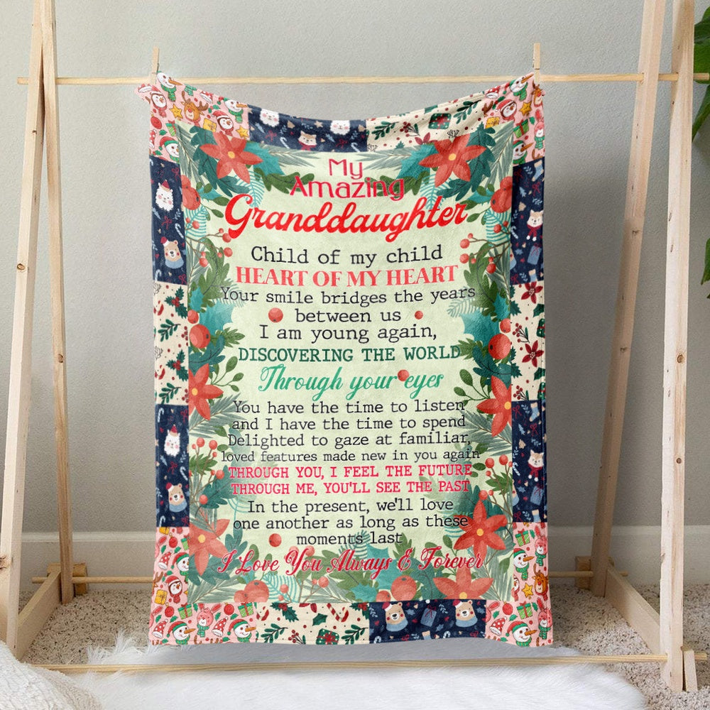 Christmas Blanket Gift Ideas For My Amazing Granddaughter, I Am Young Again With You, Through You I Feel The Future Blanket, Christmas Blanket