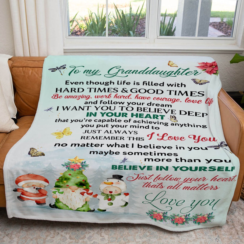 Christmas Blanket Gift To My Granddaughter, Be Amazing Work Hard Have Courage Love Life Blanket, Christmas Blanket