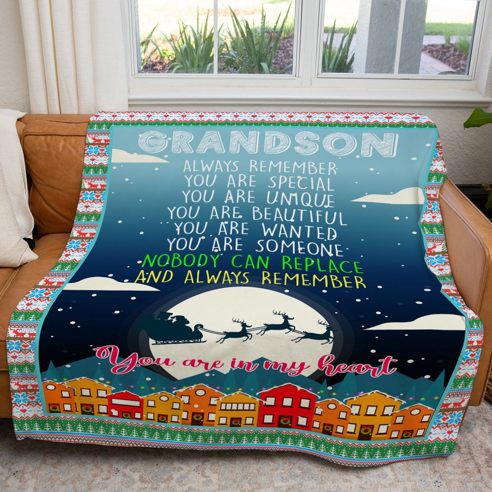 Christmas Blanket To My Grandson, You Are Special, Unique And Beautiful Blanket From Grandparent Blanket, Christmas Blanket