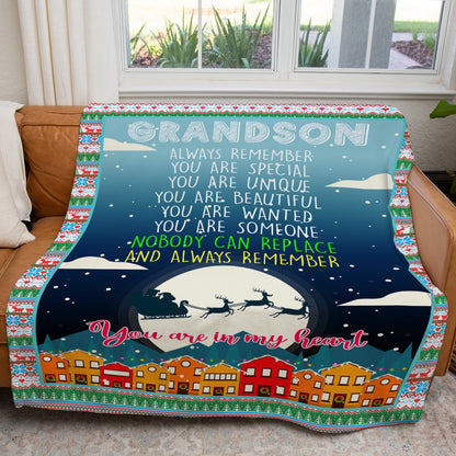 Christmas Blanket To My Grandson, You Are Special, Unique And Beautiful Blanket From Grandparent Blanket, Christmas Blanket