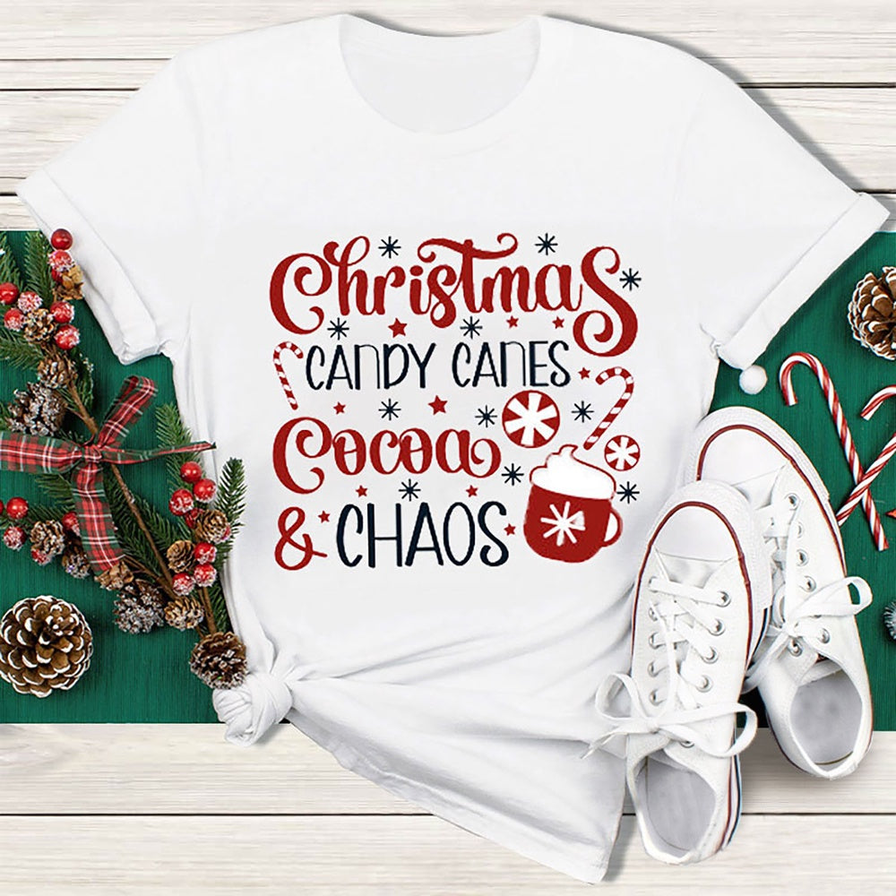 Christmas Candy Canes Cocoa And Chaos T Shirt, Merry T Shirt, Unisex Christmas Shirts