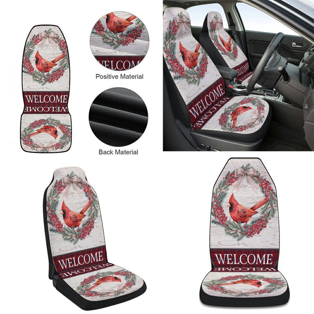 Christmas Cardinal Welcome Cars Seat Cover, Christmas Car Seat Covers, Car Decor Gift